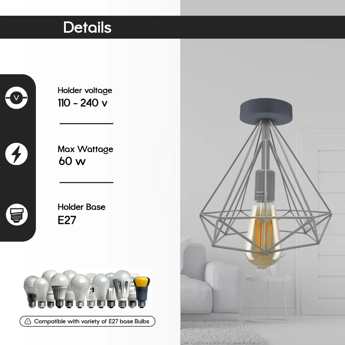 Two red vintage flush mount lights with metal cage lampshades mounted on a white ceiling against a white background
