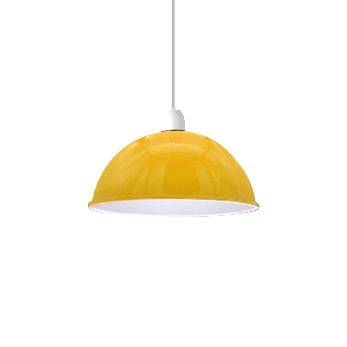 Yellow dome ceiling light shade with brushed nickel finish and white interior, angled for sloped ceilings, 40cm diameter