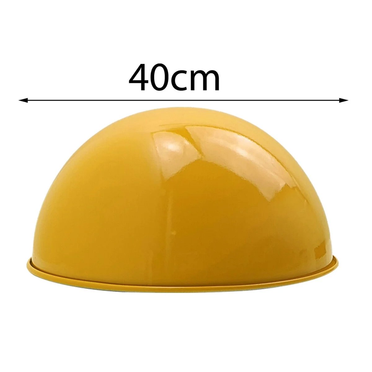 Yellow dome ceiling light shade with brushed nickel finish and white interior, angled for sloped ceilings, 40cm diameter