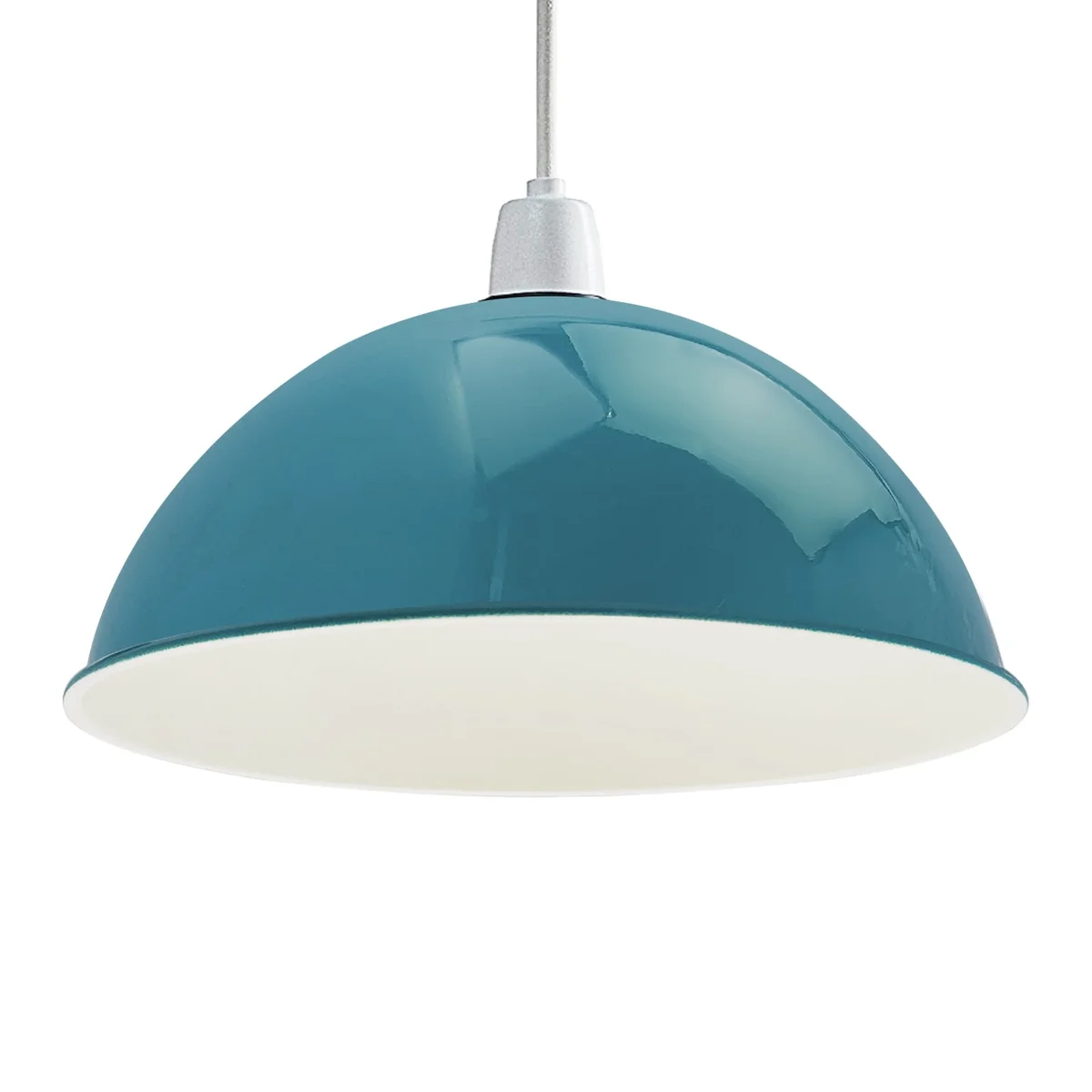 Modern large 40cm white inner dome indoor metal ceiling light shade hanging against plain background