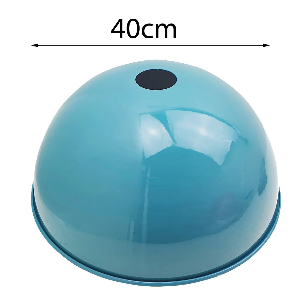 Modern 40cm pendant light shade in dome shape, white interior, metal material, shown from side angle indoors