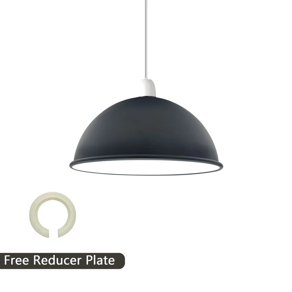 Large dome-shaped metal ceiling pendant light shade in white interior, 40cm diameter, modern indoor fixture