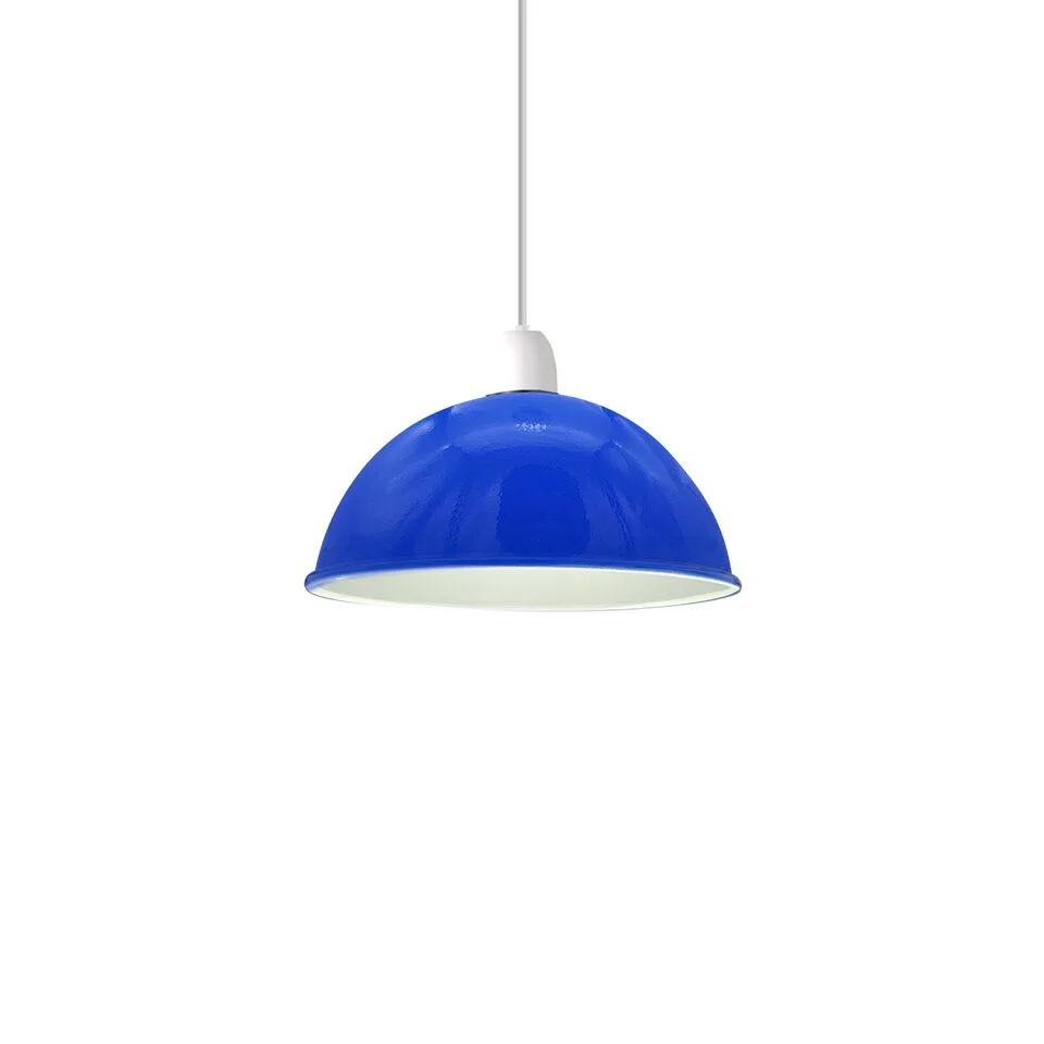 Modern large ceiling pendant light with white inner dome-shaped metal shade, 40cm diameter, indoor use only