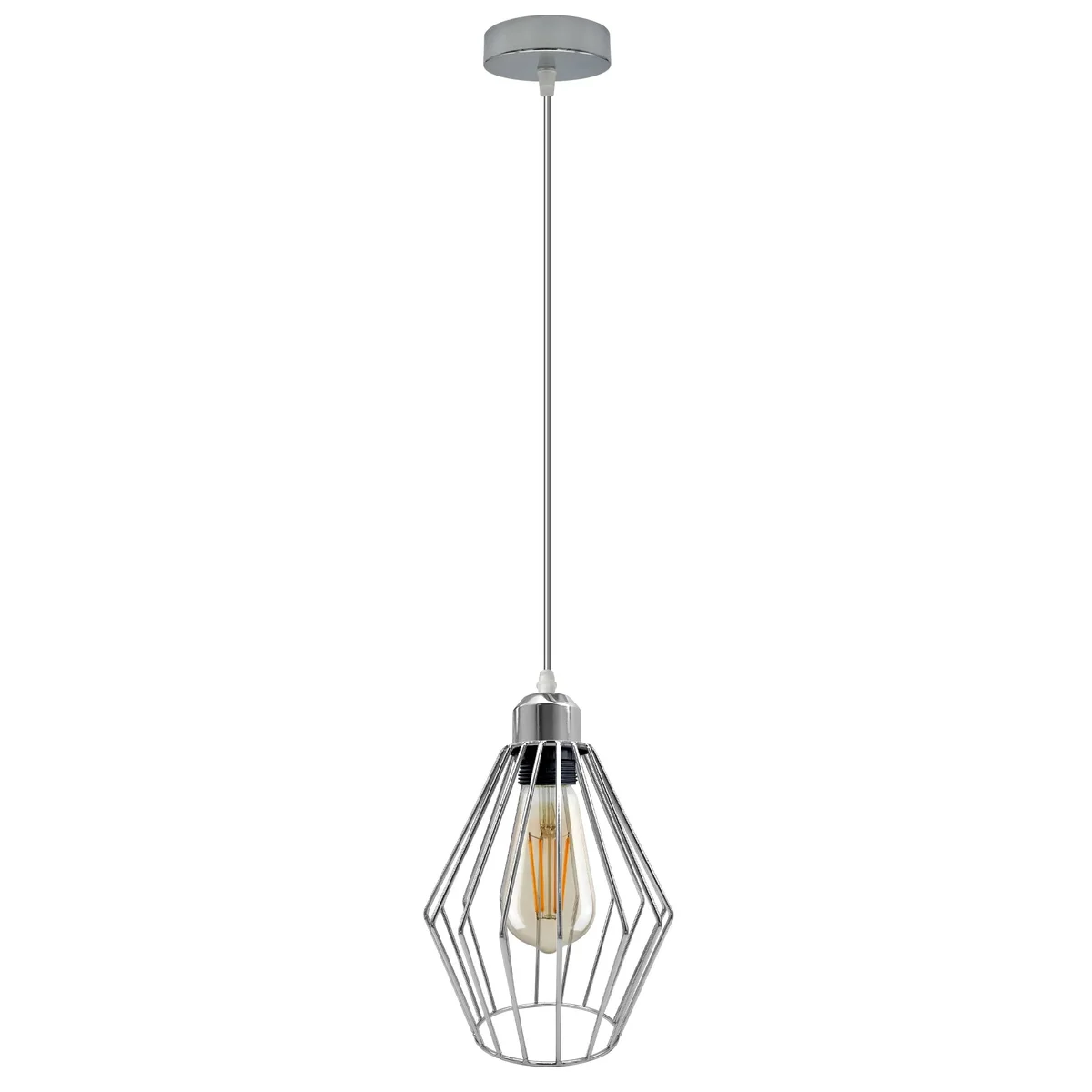 Chrome vintage ceiling lamp shade with diamond open cage design and 20cm diameter, easy fit E27 base, industrial style