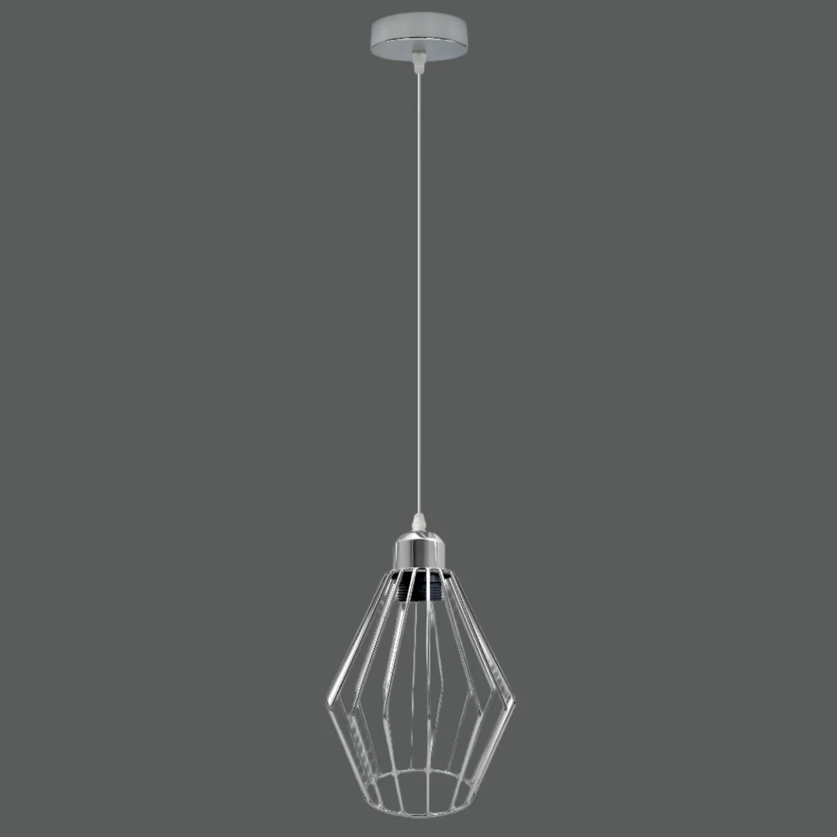 Chrome ceiling pendant with retro diamond cage design and 20cm diameter, easy fit E27 base, industrial vintage style