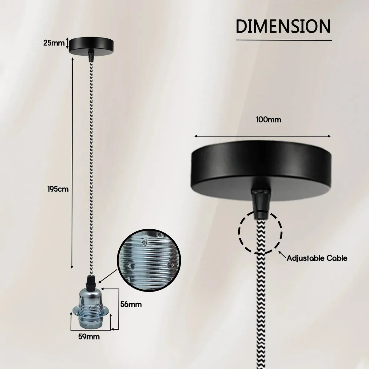 Modern chrome pendant light with E27 lamp holder, 2m adjustable cable, and polished metal finish for indoor use