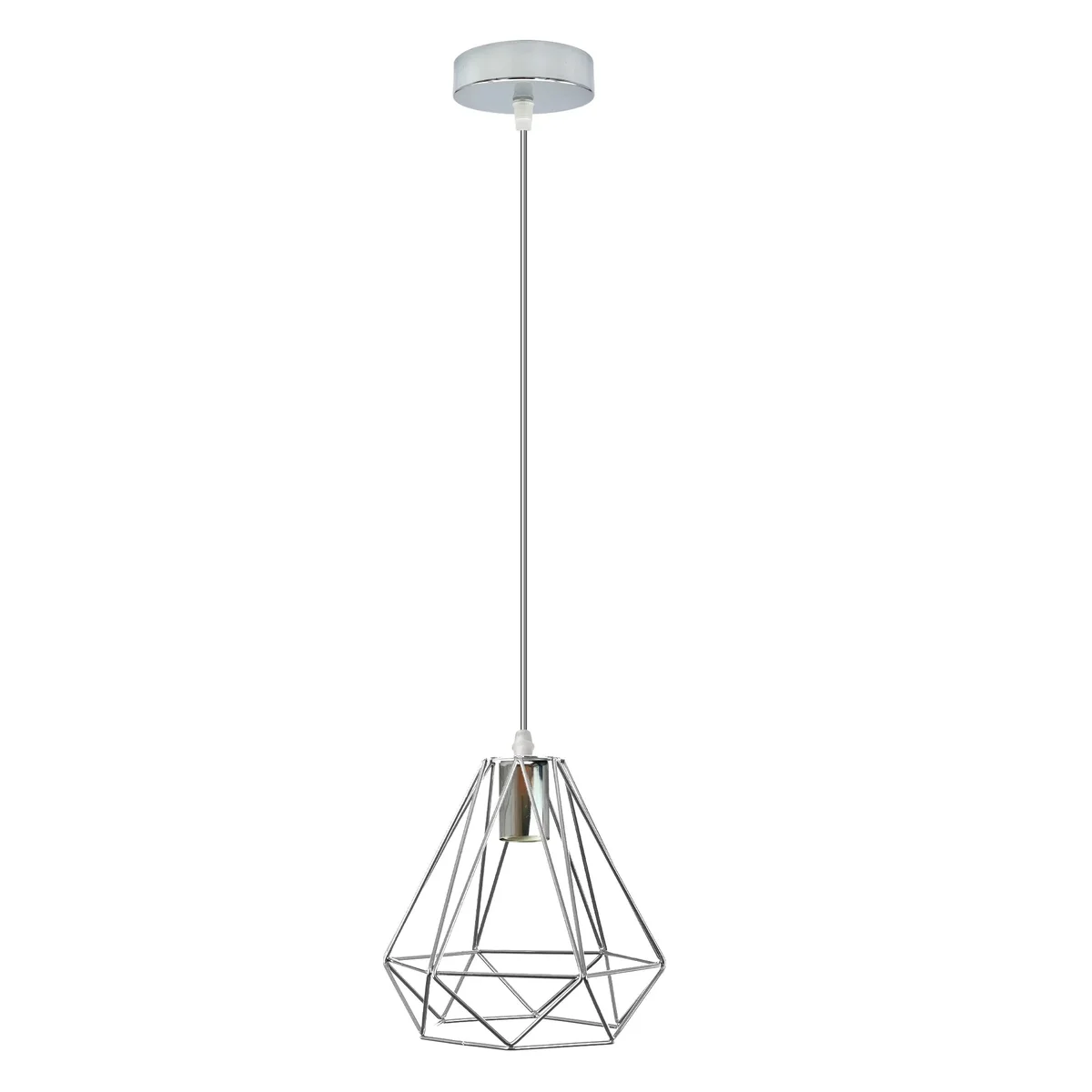 Chrome metal hanging cage light with diamond wire design and 95cm cable, E27 ceiling pendant lamp in industrial style