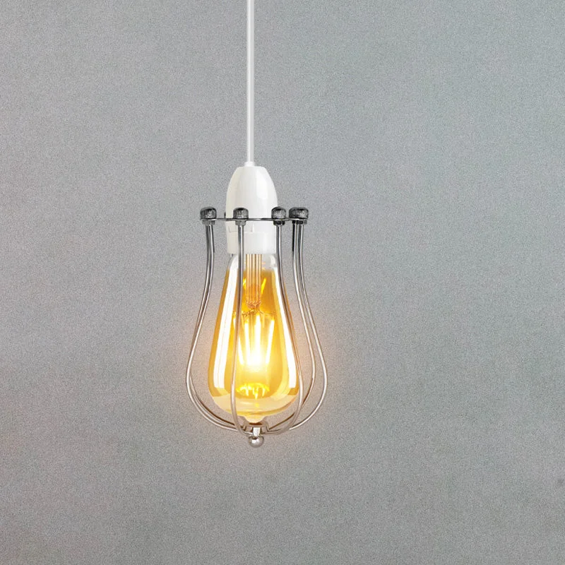Chrome metal cage lampshade in balloon shape with antique industrial rustic finish for indoor hanging light fitting