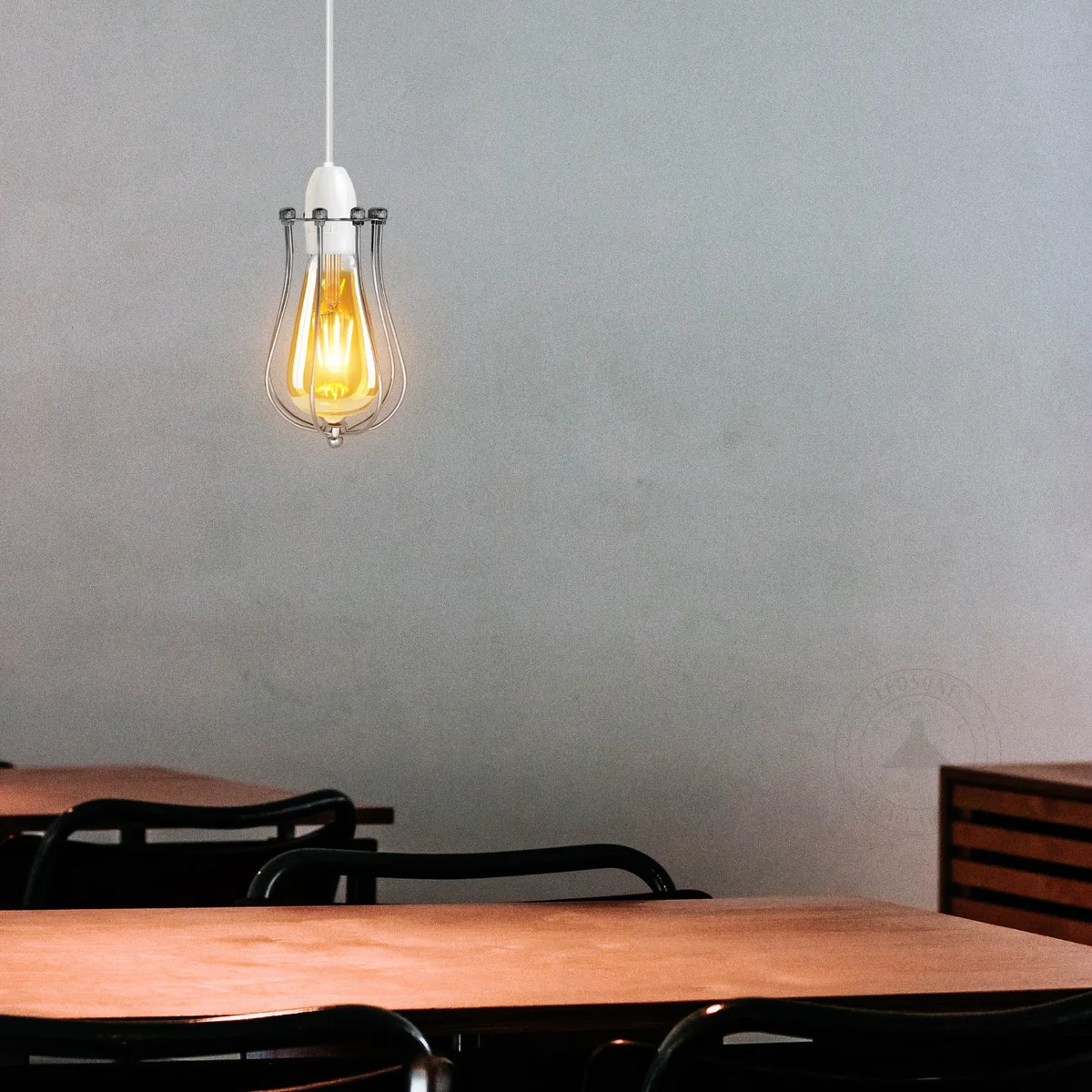 Chrome metal balloon shape pendant shade with wire cage design, vintage industrial style, easy fit for indoor hanging light