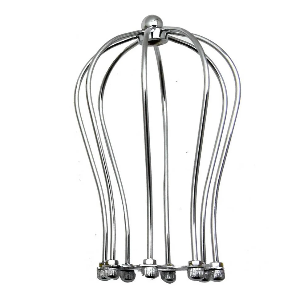Chrome metal balloon cage easy fit hanging light with vintage industrial style, shown against a plain background
