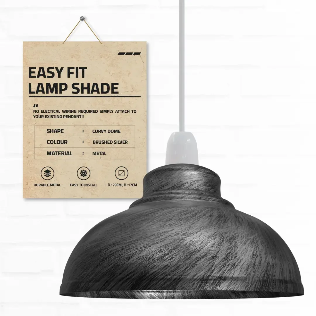 Curvy metal retro ceiling pendant light shade in vintage style, 29cm diameter, easy fit for E27/B22 bulbs indoors