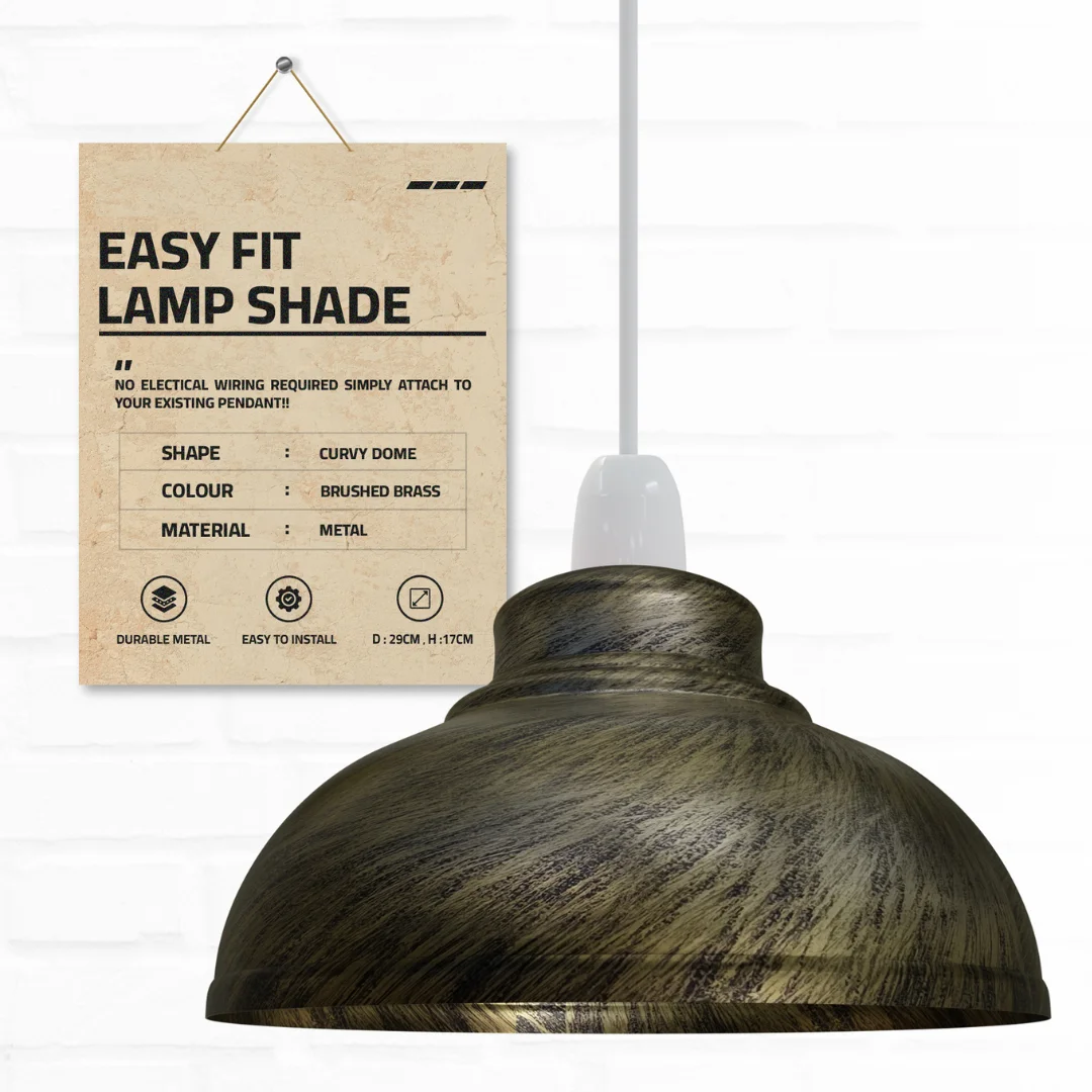 Curvy metal retro ceiling pendant light shade in vintage style, 29cm diameter, easy fit for indoor use