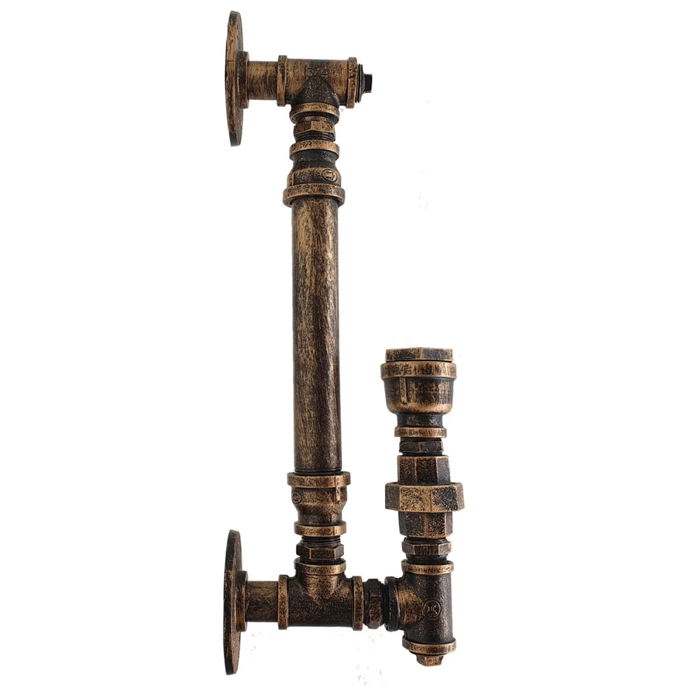 Brushed copper steel pipe E27 bulb wall lamp with industrial retro style mounted on wall in vintage decor setting