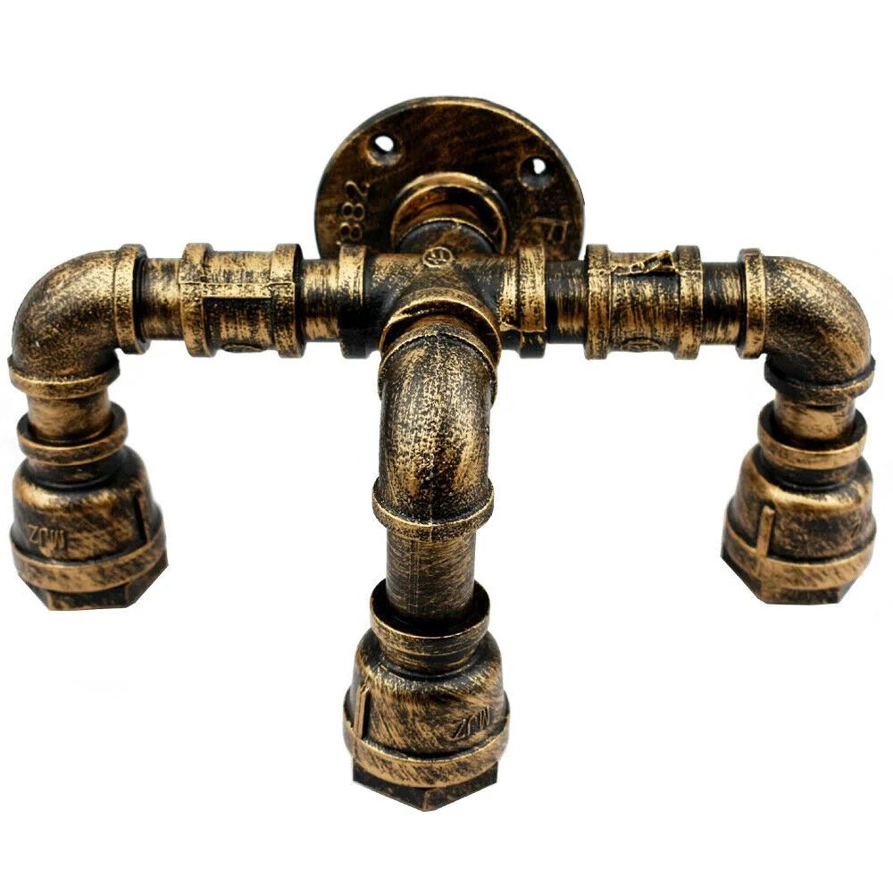 Brushed copper pipe lamp with E27 bulb, vintage metal wall light in European loft style for indoor use