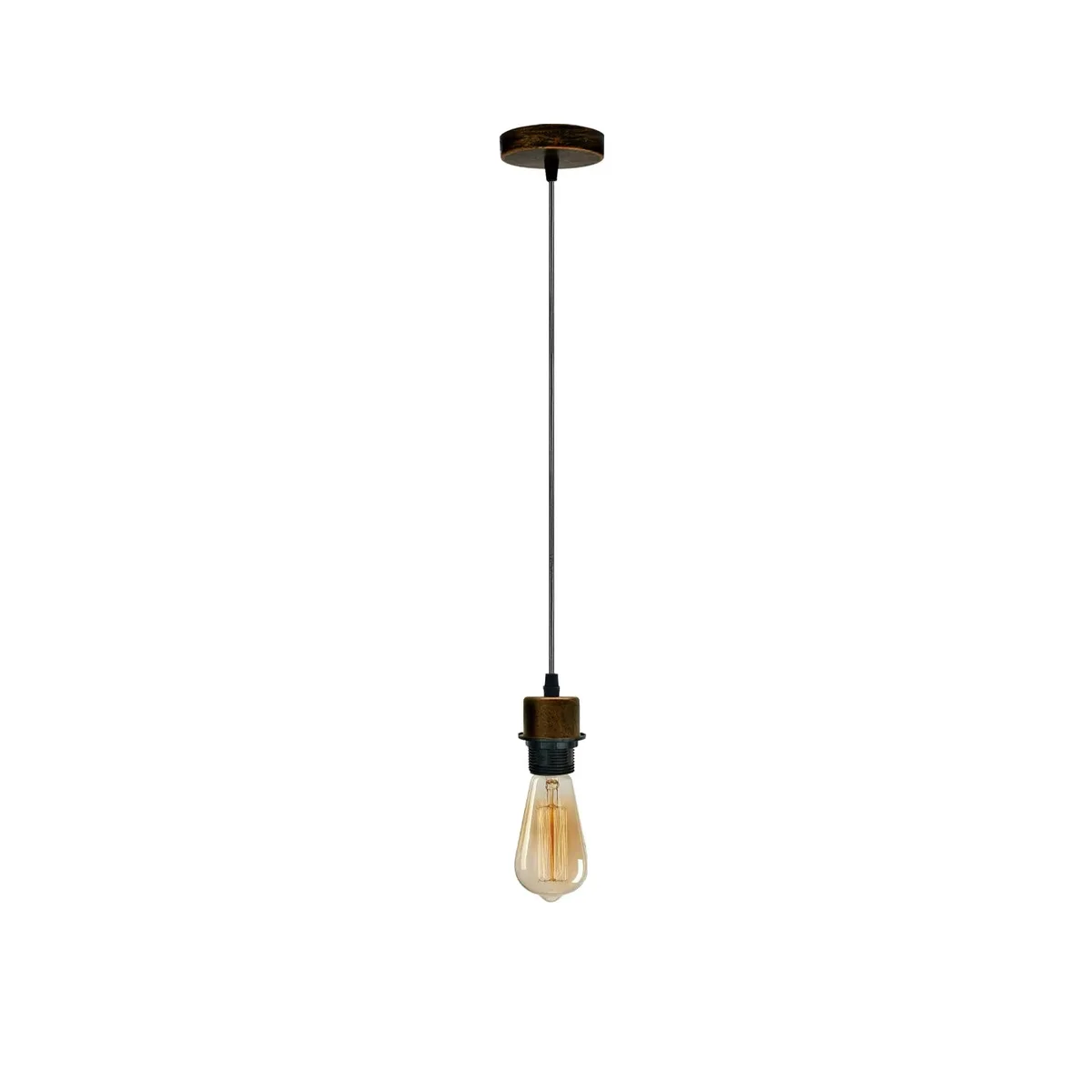 Brushed copper pendant light with E27 lamp holder, hanging from adjustable 95cm PVC cable, vintage style ceiling fitting