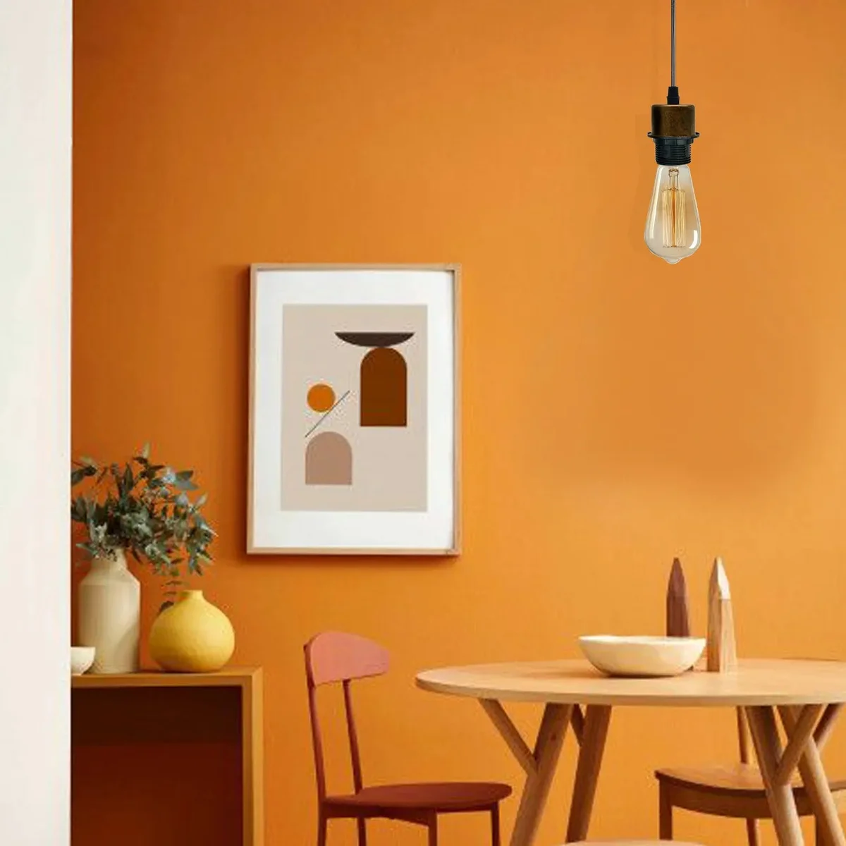 Brushed copper indoor hanging light with E27 lamp holder, adjustable 95cm PVC cable, and ceiling rose fitting