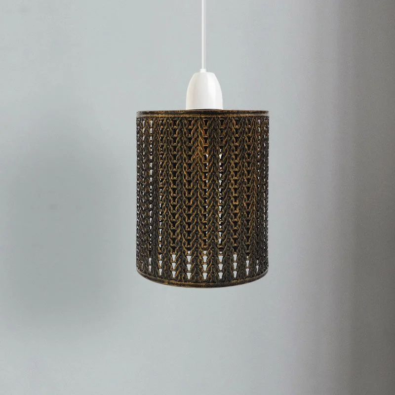 Brushed copper industrial ceiling lampshade with modern drum metal wire cage design, suitable for E27 bulbs, indoor use