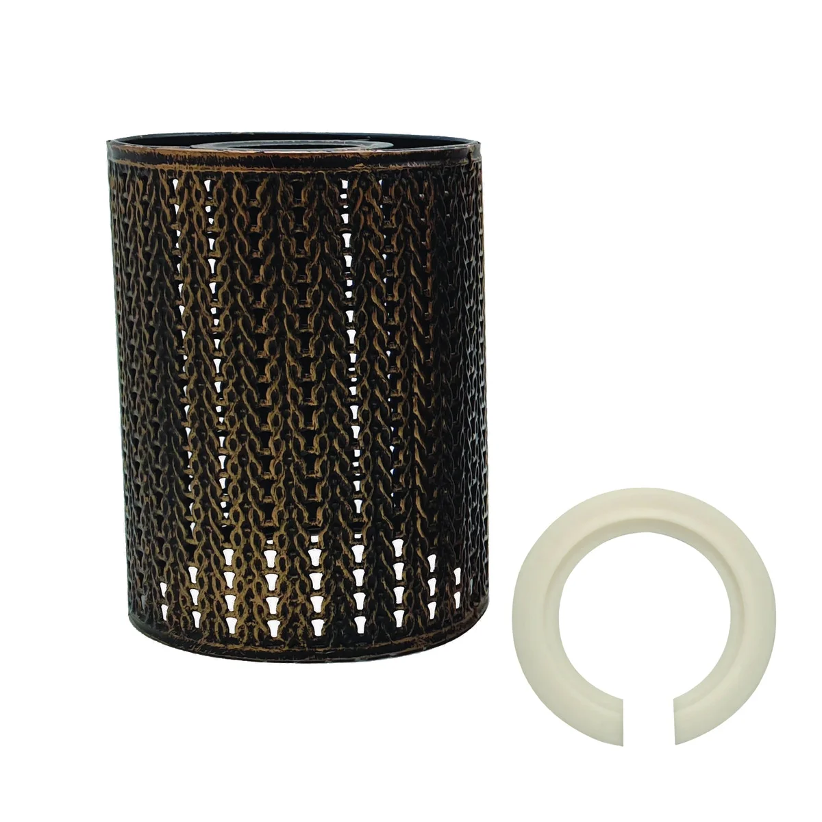Brushed copper metal wire cage lampshade with modern industrial drum design, suitable for ceiling installation