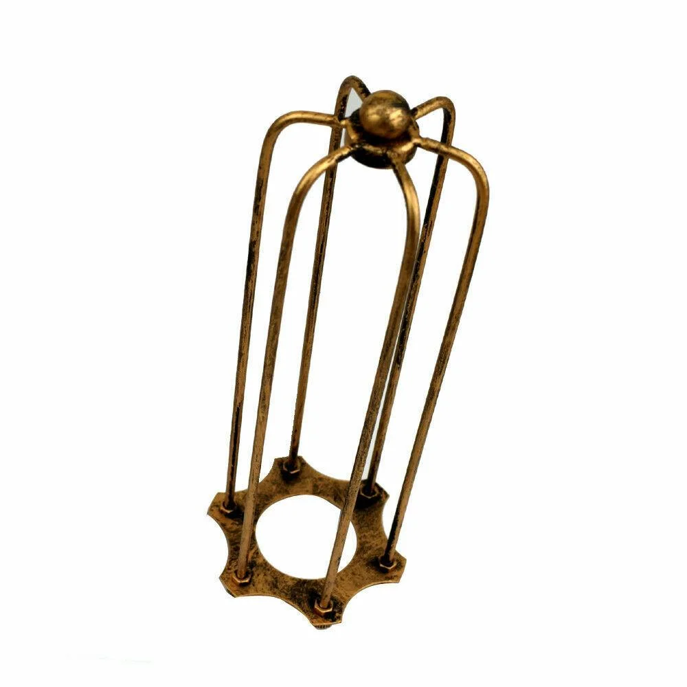Brushed copper long metal wire cage pendant lamp hanging, showcasing easy fit ceiling light design in vintage industrial style
