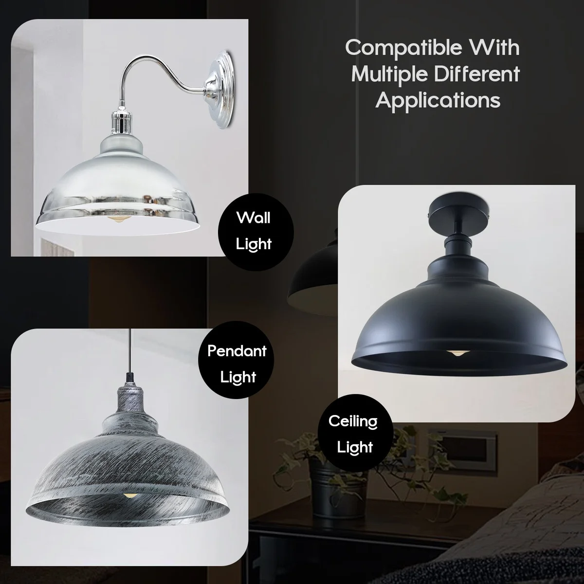 Black metal lampshade with retro industrial design and concrete effect finish, easy fit for ceiling pendant lights