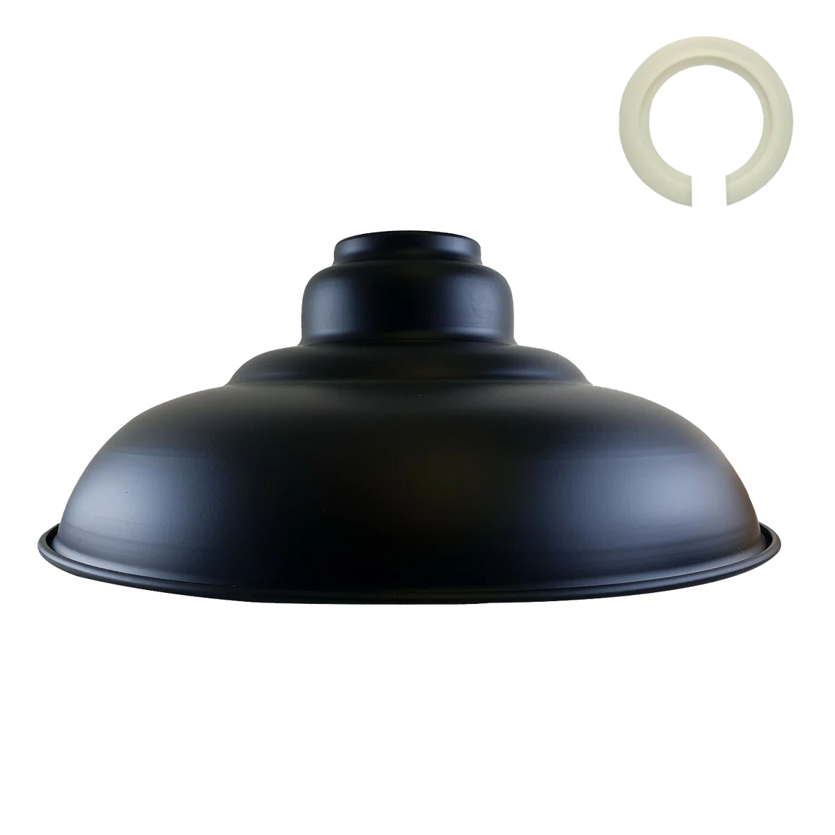 Glossy black metal pendant lamp shade with modern design, suitable for indoor ceiling lighting in various rooms