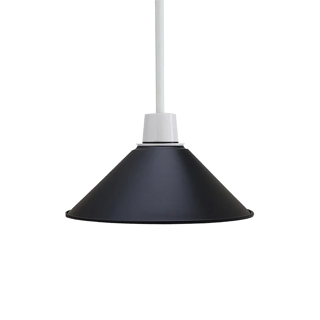 Black cone pendant light with brushed copper metal cone shade, E27 fit, modern industrial design, 10cm height, 22cm diameter