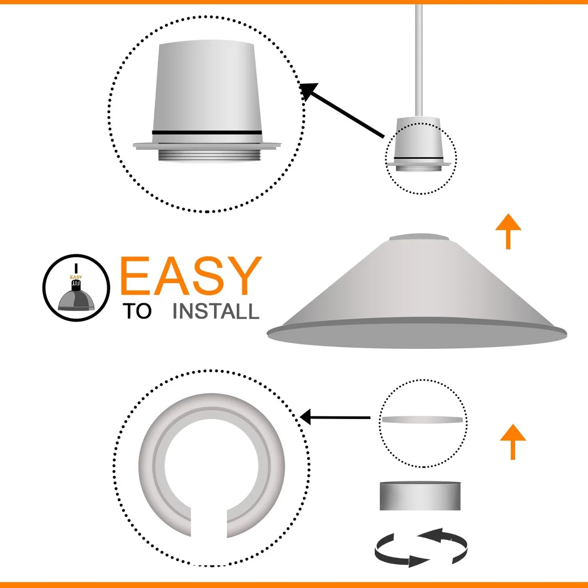 Brushed copper retro cone lamp shade with E27 fit, metal construction, shown hanging in modern industrial interior setting