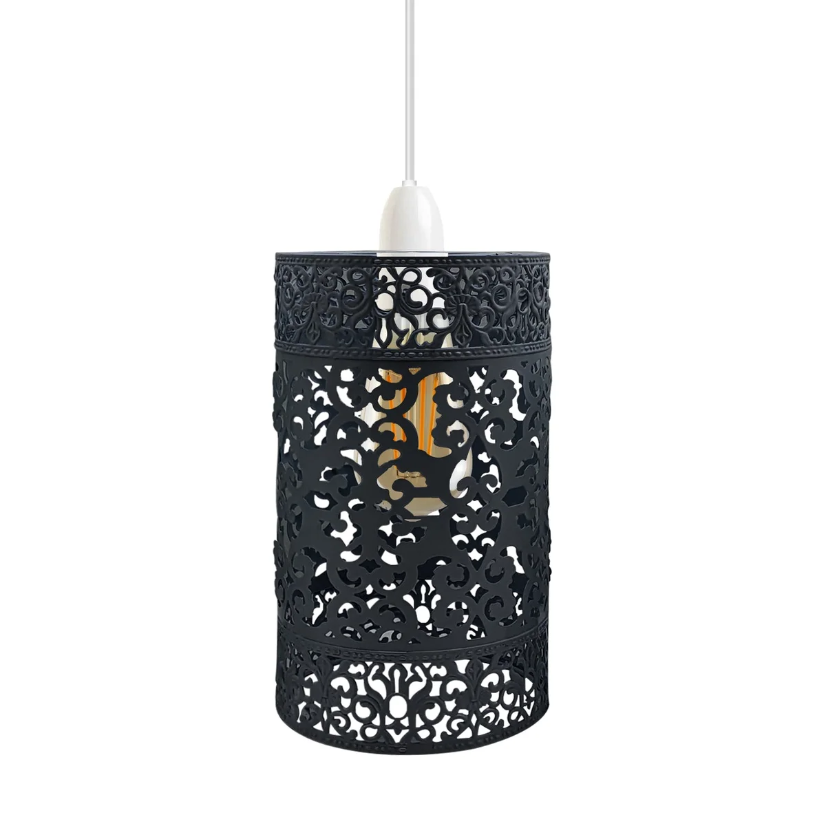 Black industrial metal drum wire cage easy fit ceiling lampshade with open design and reducer plate for E27 bulbs