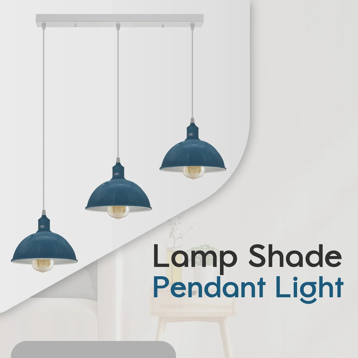 Vintage pendant lamp with three 21cm metal dome shades hanging from adjustable cords, suitable for indoor ceiling installation