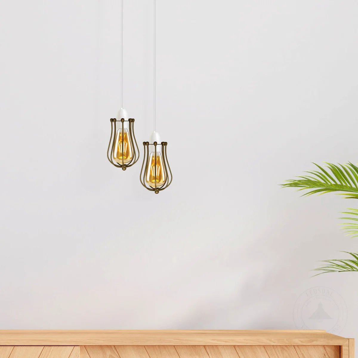 Gold metal balloon shaped lamp cage with rustic vintage industrial design, easy fit hanging pendant shade