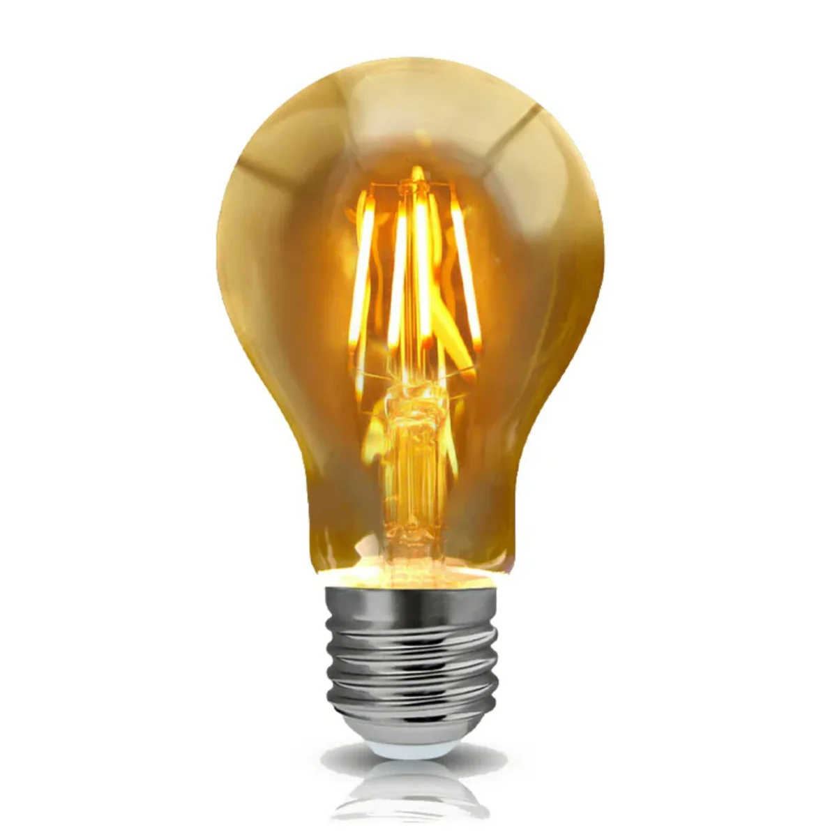 Amber glass LED dimmable bulb with E27 base, classic filament design, 8W, 2700K warm light, single unit shown