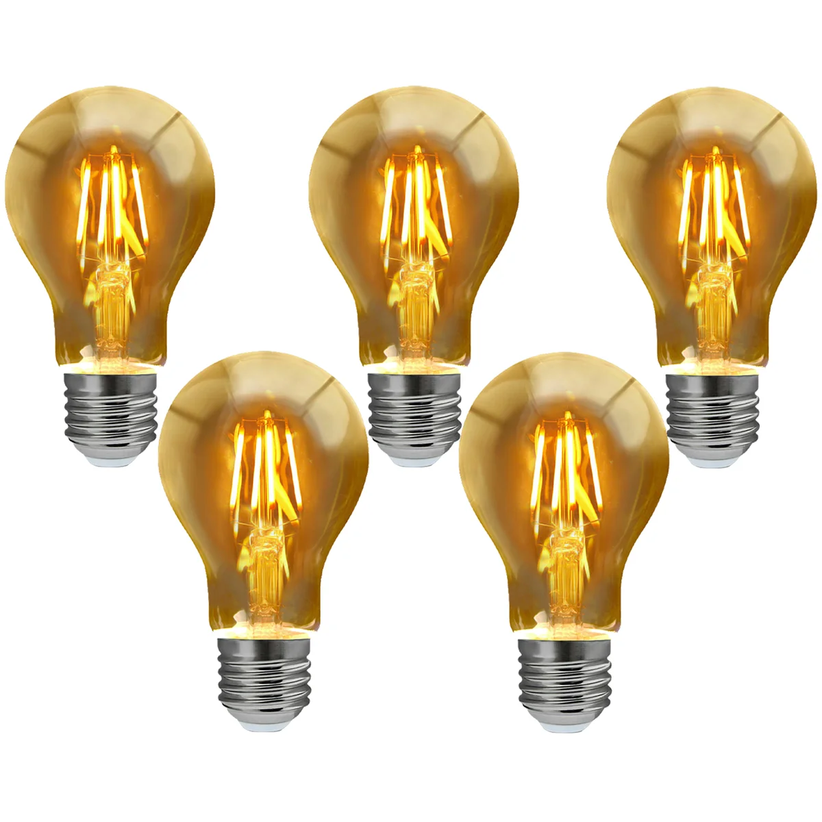 Amber LED bulb A60 dimmable with E27 base, glowing filament style, 8W 2700K warm light for vintage decor lighting