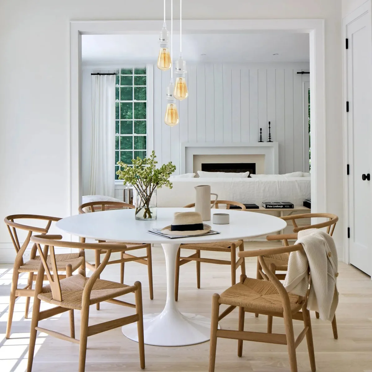 Six white industrial pendant light fittings with adjustable cables, compatible with E27 bulb pendant, shown hanging indoors
