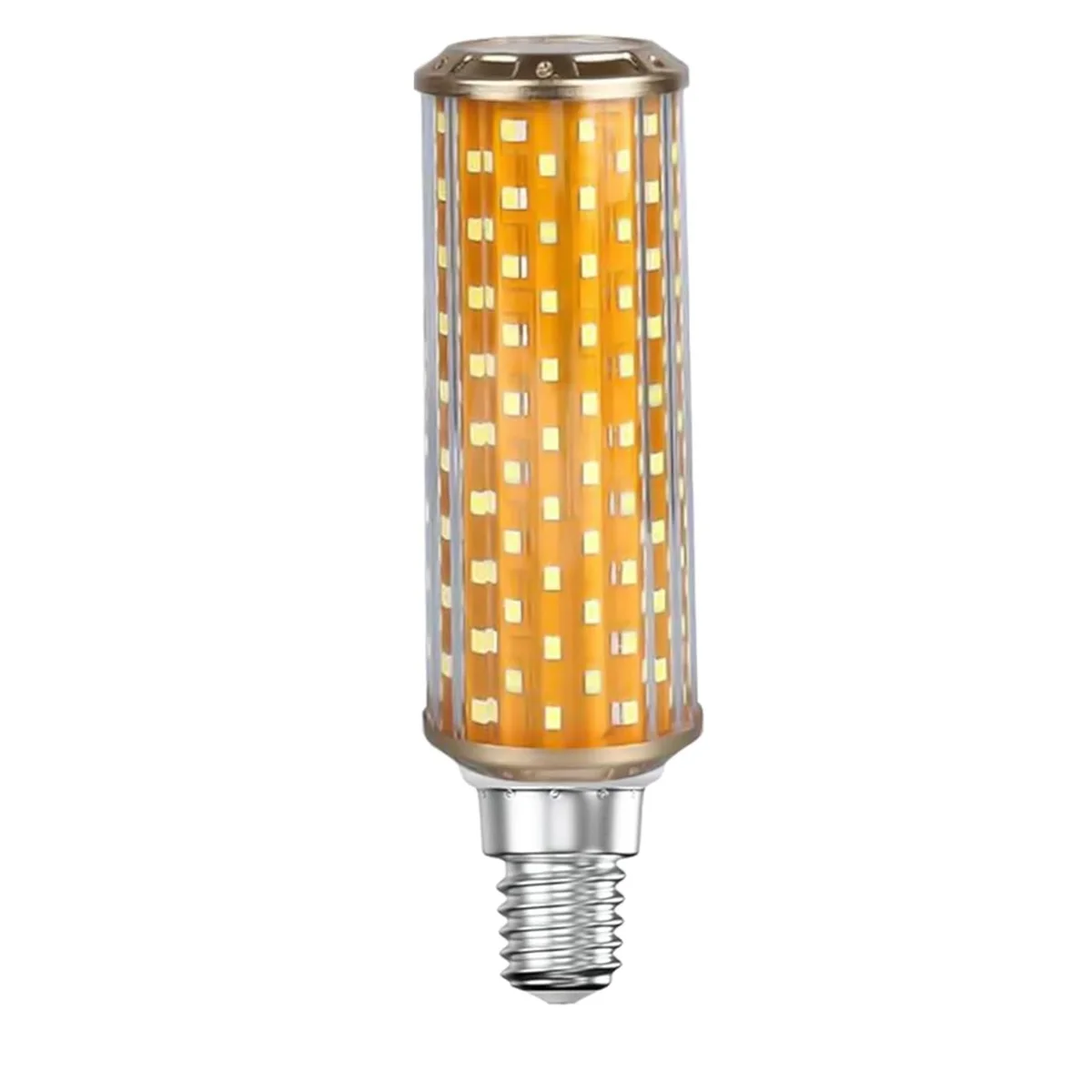 Aluminium LED bulb with E14 base, 30W power, striped heat-dissipation body, and dimmable feature shown on white background