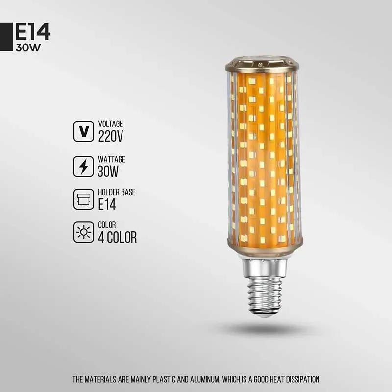 30W dimmable LED corn bulb with aluminium body and E14 small Edison screw bulb base for chandeliers and pendants