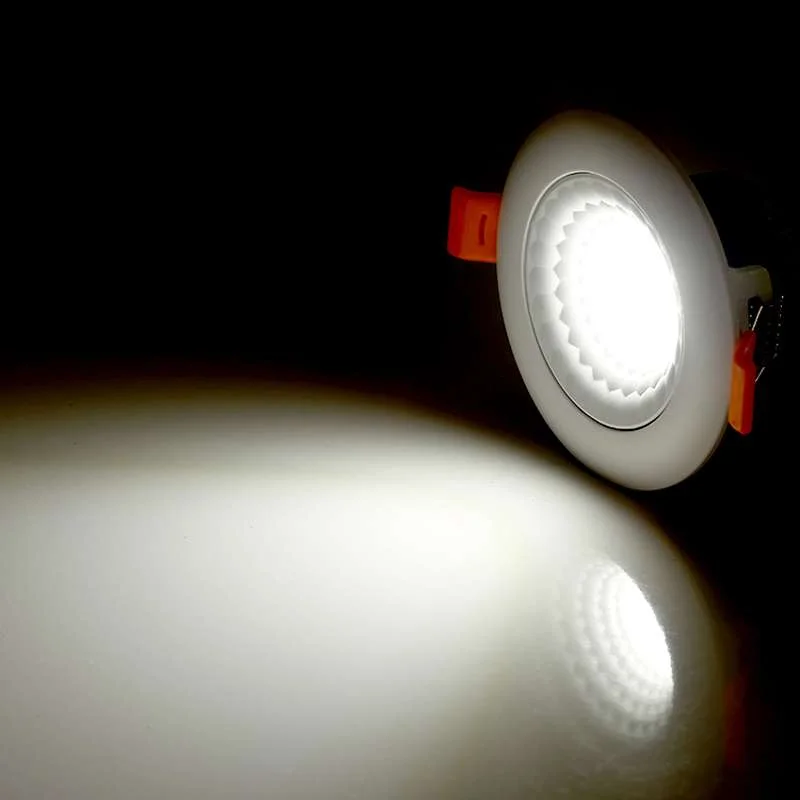 Modern round LED recessed ceiling light panel with cool and warm white options, sleek aluminum design