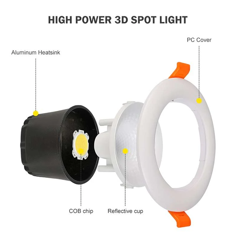Round modern LED recessed ceiling light with cool and warm white options, sleek aluminum and plastic design