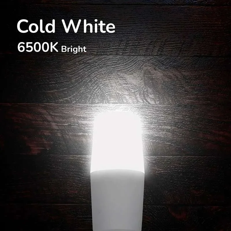 Long lifespan LED bulb with frosted white stick design and E27 screw base, ideal for bright, cool white indoor lighting