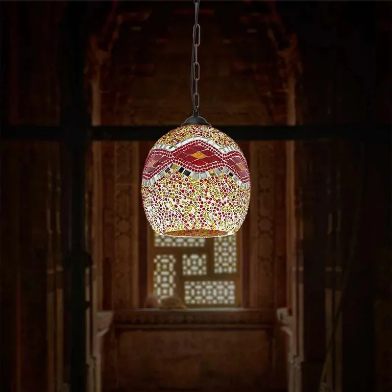 Moroccan style mosaic glass dome pendant light with vibrant tiles, suitable for E27 bulb pendant light fitting, vintage design