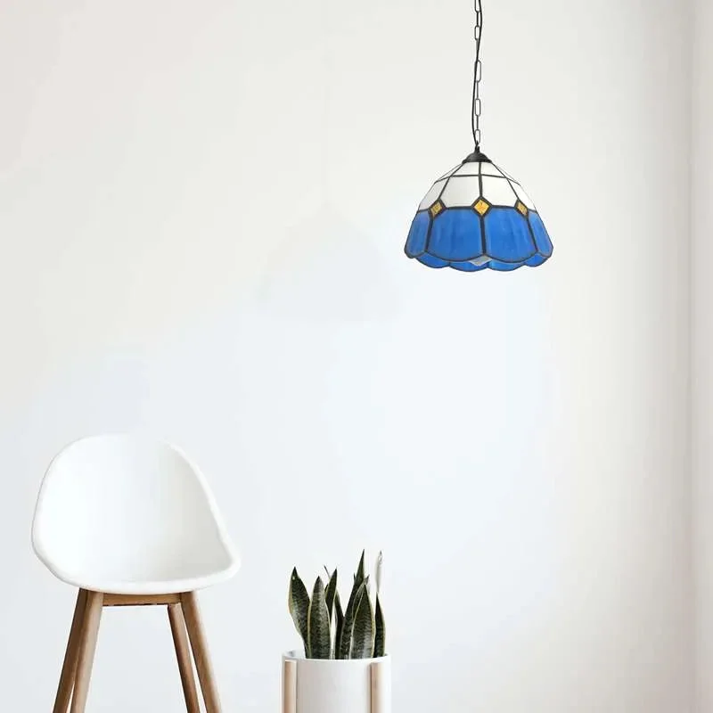 Vintage mosaic pendant light with multicolour globe-shaped crackle glass shade hanging from a 90cm chain