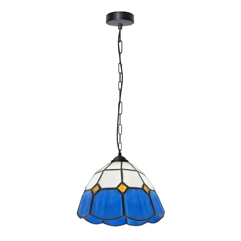 Globe-shaped dimmable indoor pendant lamp with multicolour mosaic glass tiles and crackle pattern shade hanging from chain