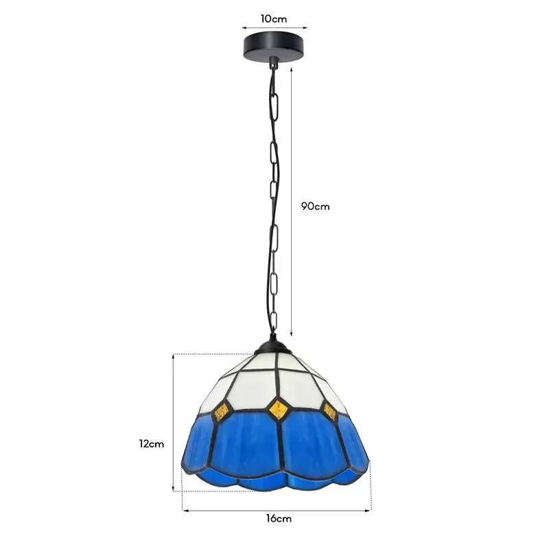 Handcrafted mosaic pendant light with globe-shaped multicolour crackle glass shade hanging from a 90cm chain