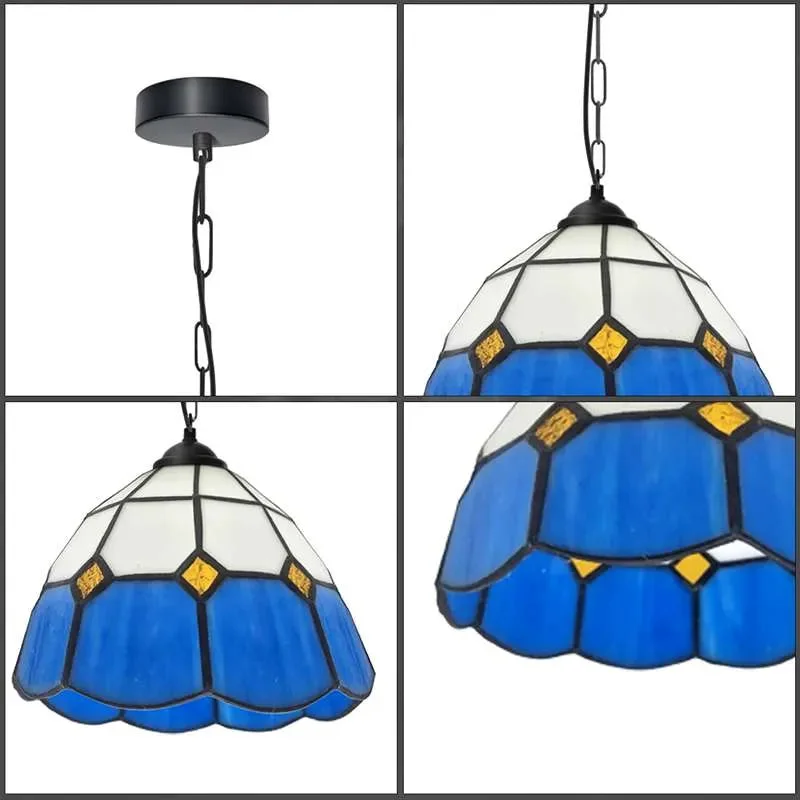 Globe-shaped vintage mosaic pendant light with multicolour glass tiles and E27 base pendant light fitting hanging on chain