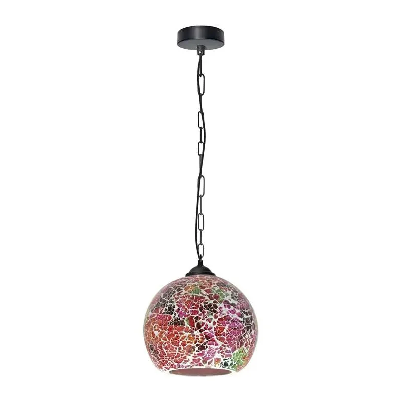 Blue and white stained glass Tiffany pendant lamp with dragonfly design hanging from ceiling chain in vintage style
