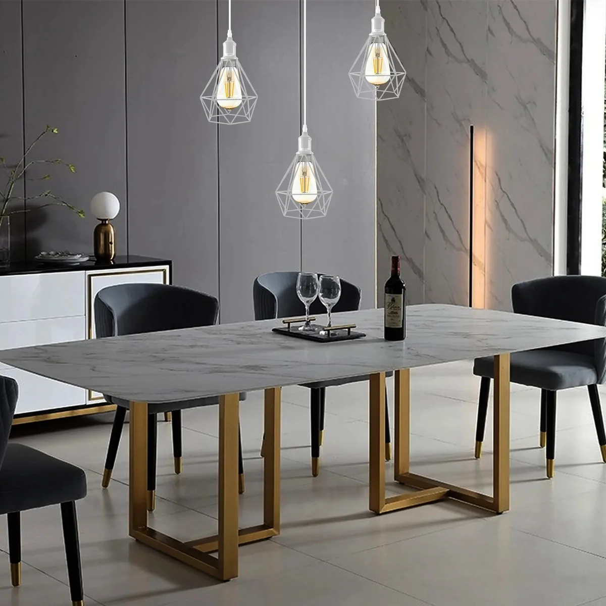 Vintage style metal E27 ceiling light with open cage design and adjustable 95cm hanging cable in black finish