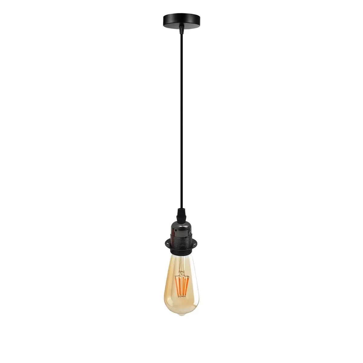 Vintage industrial pendant lamp with metal holder and adjustable 195cm cable, suitable for E27 bulbs and dimmable use