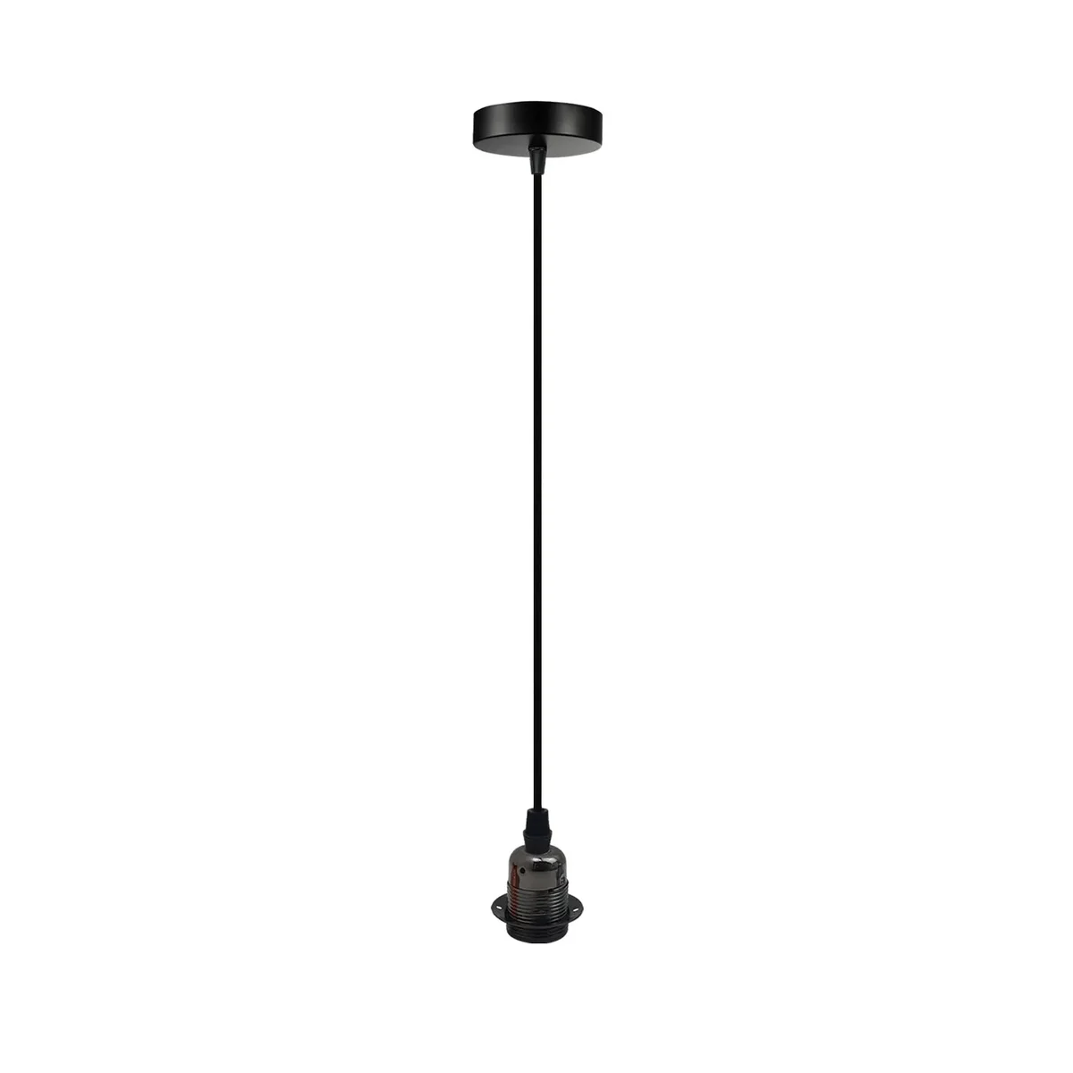 Vintage industrial style dimmable pendant light with adjustable 195cm cable and metal ceiling rose in black finish