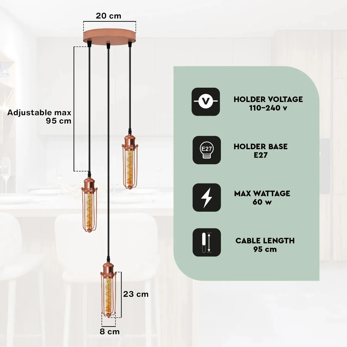 Rose gold metal hanging lamp with geometric cage design and adjustable black cord, vintage style pendant light fixture
