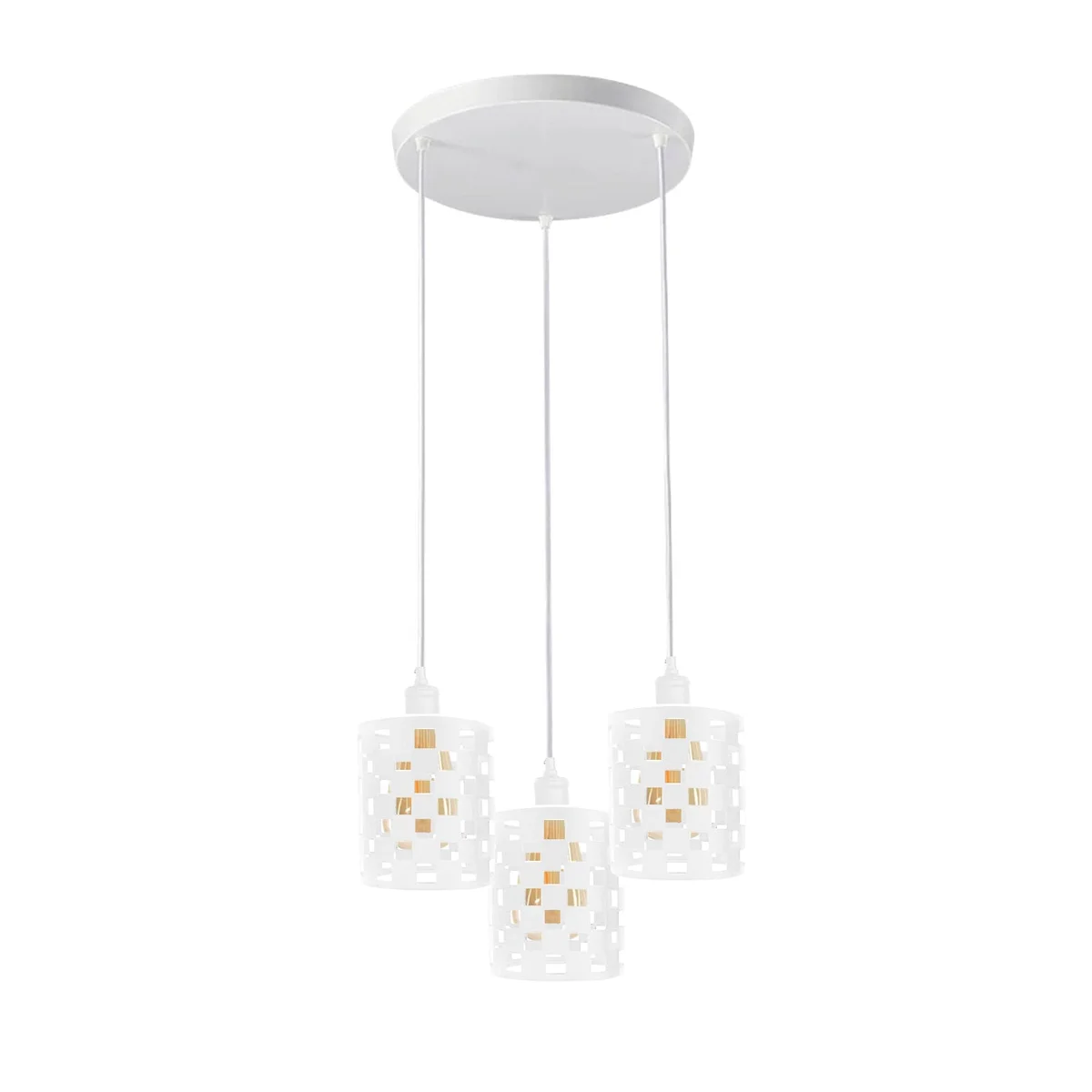 Vintage retro 3 head industrial white cage ceiling pendant light with adjustable cable pendant and E27 bulb holders
