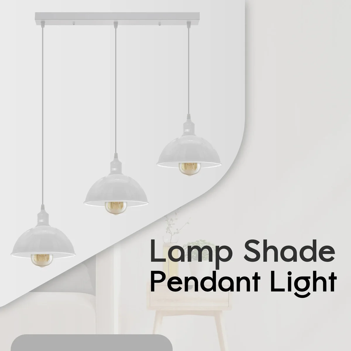 Industrial vintage loft lighting with three metal pendant shades on adjustable cables, ideal for kitchen or bar areas